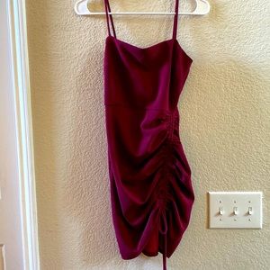 Burgundy Ruched Mini Dress